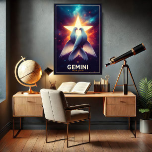 Gemini Zodiac Doves in Harmonie Poster