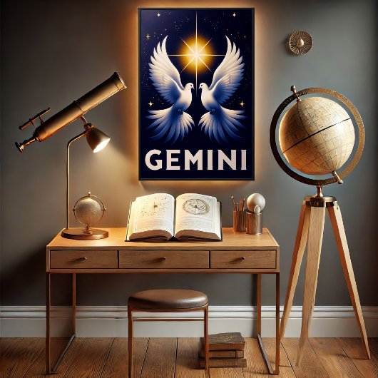 Gemini Zodiac Doves in Harmonie Poster