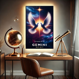 Gemini Zodiac Doves in Harmonie Poster