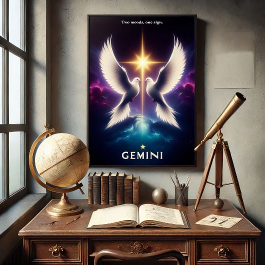 Gemini Zodiac Doves in Harmonie Poster