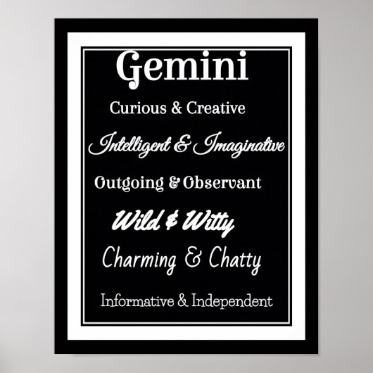Gemini Zodiac Eigenschaften Poster (Vorne)