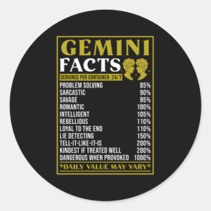 Gemini Zodiac Fakten Zodiac Fakten Gemini Runder Aufkleber