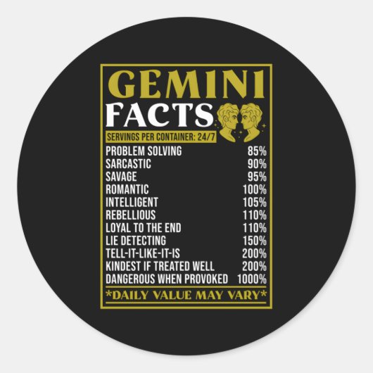 Gemini Zodiac Fakten Zodiac Fakten Gemini Runder Aufkleber (Vorderseite)