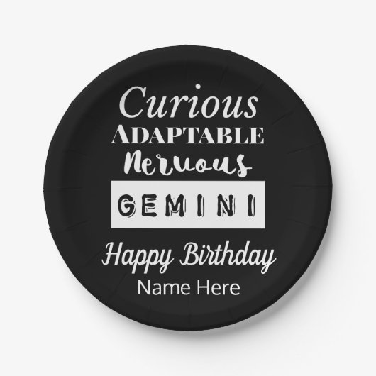 Gemini Zodiac Fun Charakteristika Geburtstag Pappteller (Vorderseite)