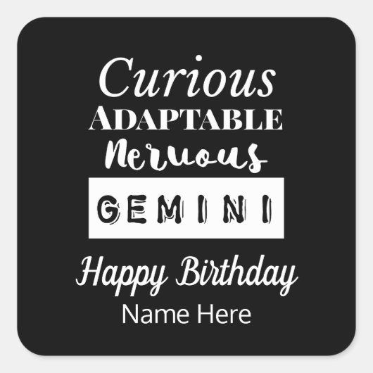 Gemini Zodiac Fun Charakteristika Geburtstag Quadratischer Aufkleber (Vorderseite)