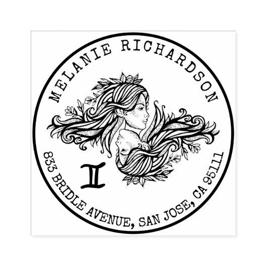 Gemini Zodiac Handgezeichnet Wappen | RÜCKSENDEADR Gummistempel (Prägung)