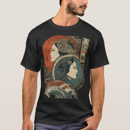 Gemini Zodiac Japanische Kunst | Portrait Easte T-Shirt
