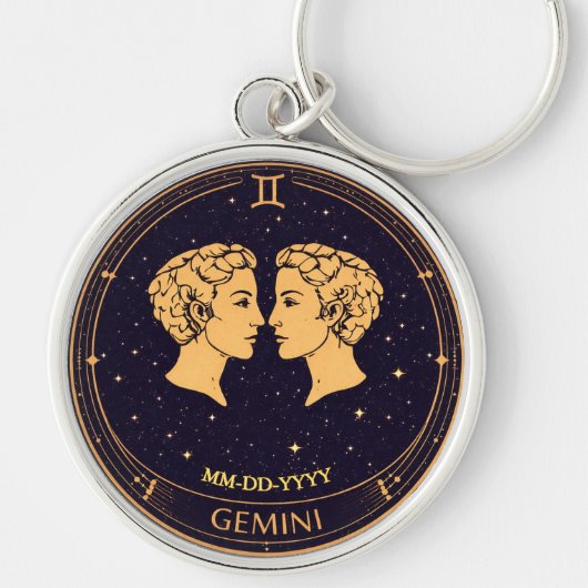 Gemini Zodiac Keychain with Birth Date Schlüsselanhänger (Vorne)