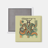 Gemini Zodiac Magnet Retro Style (Vorderseite/Rückseite)