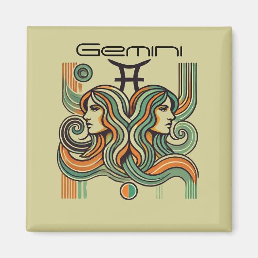 Gemini Zodiac Magnet Retro Style (Vorne)