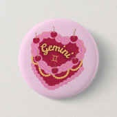 Gemini Zodiac Pastell-Herz-Geburtstagskuchen Button (Vorderseite)