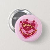 Gemini Zodiac Pastell-Herz-Geburtstagskuchen Button (Vorne & Hinten)