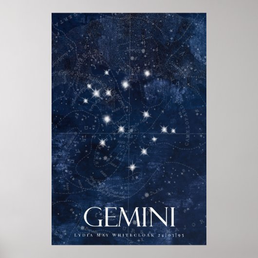 Gemini Zodiac Poster mit Namen, Sternzeichen zodia (Vorne)
