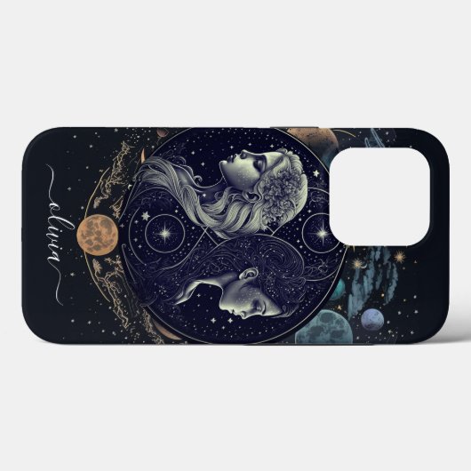 Gemini zodiac schwarz und gold Case-Mate iPhone Fa Hülle (Rückseite (Horizontal))