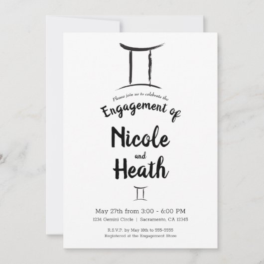 GEMINI Zodiac Sign Astrologie Engagement Partei Einladung (Vorderseite)