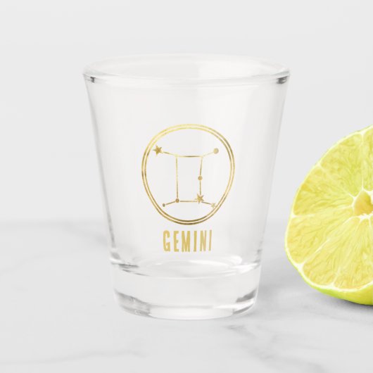 Gemini Zodiac Sign Astrologie Horoskop Gold Schnapsglas (Vorderseite)