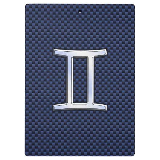 Gemini Zodiac Sign auf Blue Carbon Fibre Style Klemmbrett (Rückseite)
