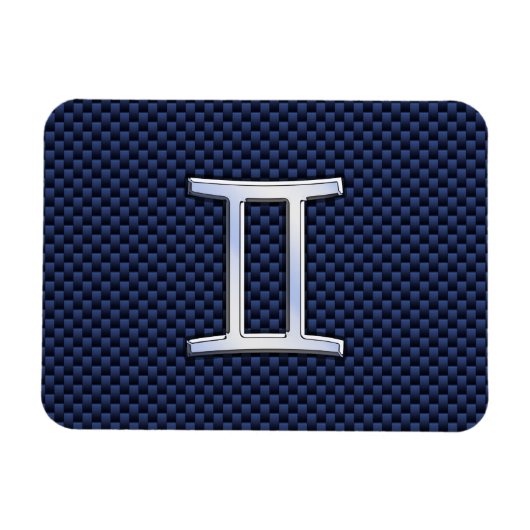 Gemini Zodiac Sign auf Blue Carbon Fibre Style Magnet (Horizontal)
