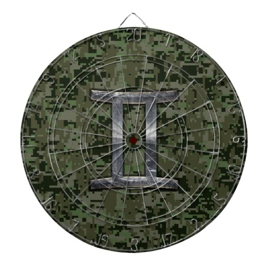 Gemini Zodiac Sign auf Green Digital Camouflage Dartscheibe (vorne)