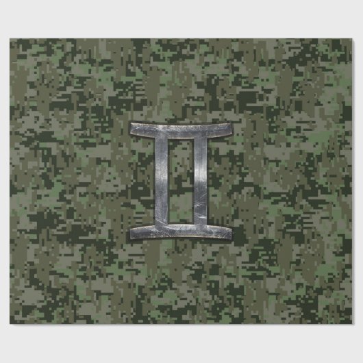 Gemini Zodiac Sign auf Green Digital Camouflage Geschenkpapier (Flach)