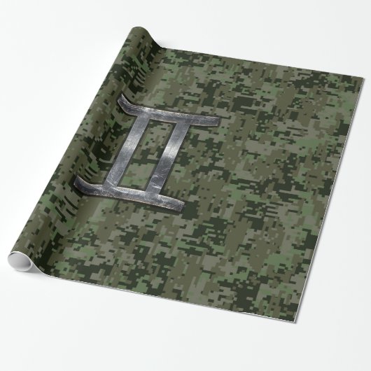 Gemini Zodiac Sign auf Green Digital Camouflage Geschenkpapier (Ungerollt)