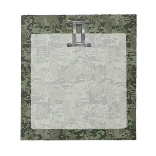 Gemini Zodiac Sign auf Green Digital Camouflage Notizblock (Vorderseite)