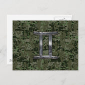 Gemini Zodiac Sign auf Green Digital Camouflage Postkarte (Vorne/Hinten)