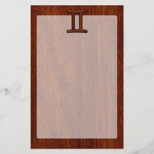 Gemini Zodiac Sign auf Mahogany Wood Style Briefpapier (Vorderseite)
