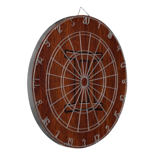 Gemini Zodiac Sign auf Mahogany Wood Style Dartscheibe (Vorderseite Links)