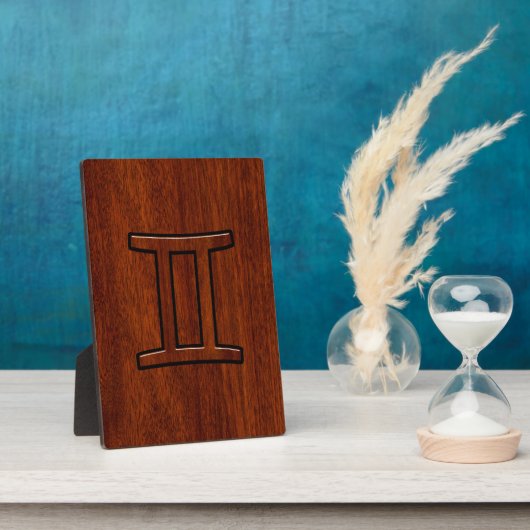 Gemini Zodiac Sign auf Mahogany Wood Style Fotoplatte (Seite)