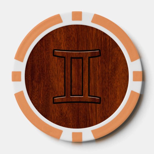 Gemini Zodiac Sign auf Mahogany Wood Style Pokerchips (Vorderseite)