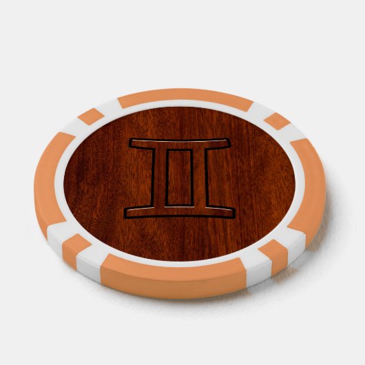 Gemini Zodiac Sign auf Mahogany Wood Style Pokerchips (Einzeln)
