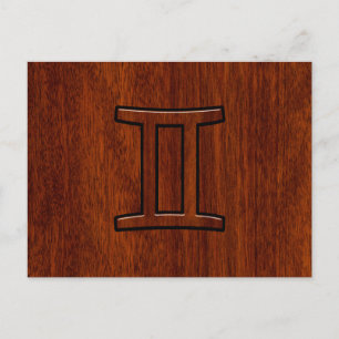 Gemini Zodiac Sign auf Mahogany Wood Style Postkarte