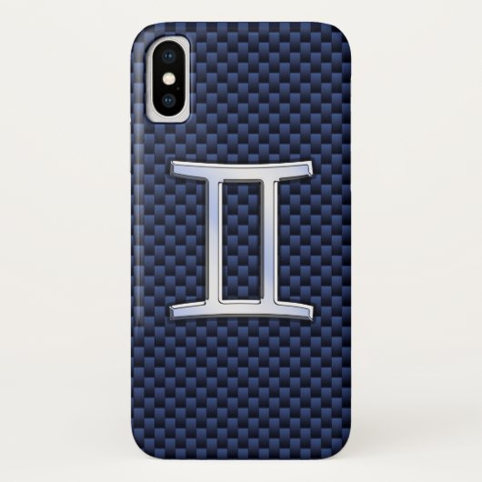 Gemini Zodiac Sign auf Navy Blue Carbon Fibre Prin Case-Mate iPhone Hülle (Rückseite)