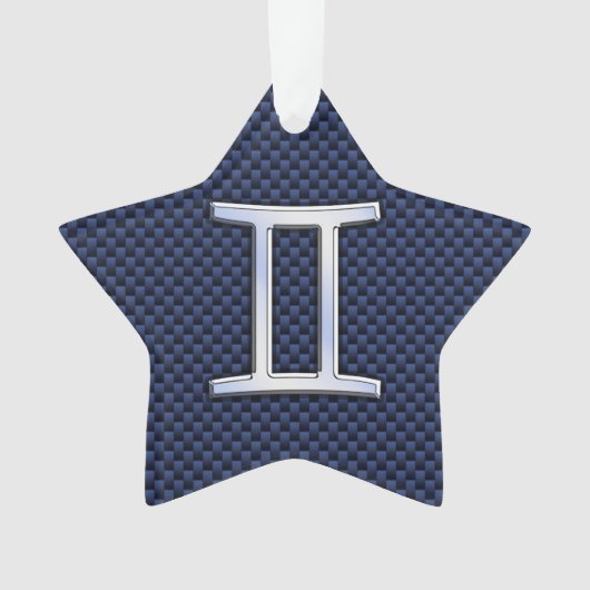 Gemini Zodiac Sign auf Navy Blue Carbon Fibre Prin Ornament (Vorderseite)