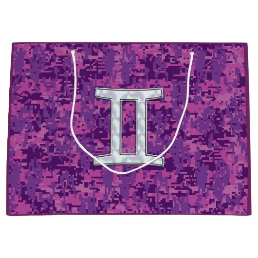 Gemini Zodiac Sign auf Pink Digital Camouflage Große Geschenktüte (Vorderseite)