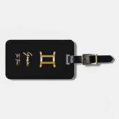 Gemini Zodiac Sign Black & Gold Gepäckanhänger (Vorderseite horizontal)