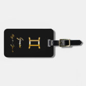 Gemini Zodiac Sign Black & Gold Gepäckanhänger (Vorderseite horizontal)