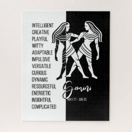 Gemini Zodiac Sign, Black & White Jigsaw Puzzle