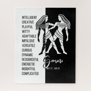 Gemini Zodiac Sign, Black & White Jigsaw Puzzle