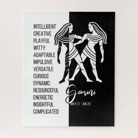 Gemini Zodiac Sign, Black & White Jigsaw Puzzle (Vertikal)