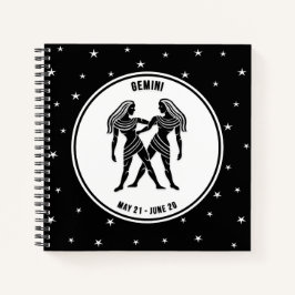 Gemini Zodiac Sign, Black & White Notebook Notizblock