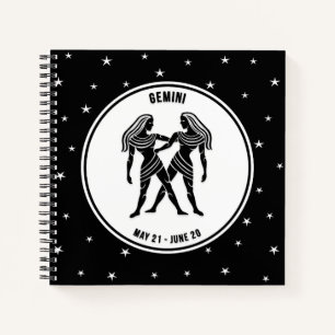 Gemini Zodiac Sign, Black & White Notebook Notizblock