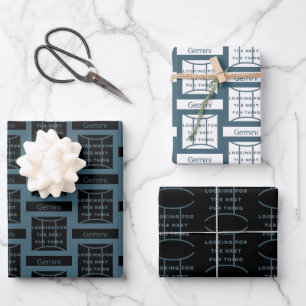 Gemini Zodiac Sign Fusion Zitat Blue Geburtstag Geschenkpapier Set