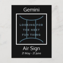 Gemini Zodiac Sign Fusion Zitat in Blue and White  Postkarte