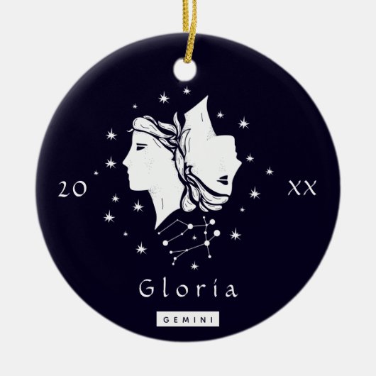 Gemini Zodiac Sign Horoscope Symbol Name & Year Keramik Ornament (Vorne)