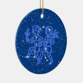 Gemini Zodiac Sign mit Stars auf Deep Blue Keramik Keramik Ornament (Rechts)
