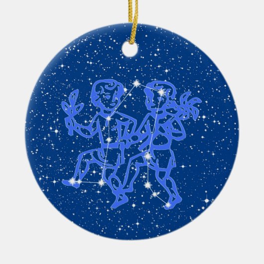 Gemini Zodiac Sign mit Stars auf Deep Blue Keramik Keramik Ornament (Vorne)