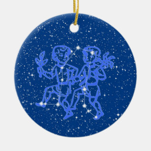 Gemini Zodiac Sign mit Stars auf Deep Blue Keramik Ornament