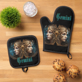 Gemini Zodiac Sign Ofenhandschuh & Topflappen-Set